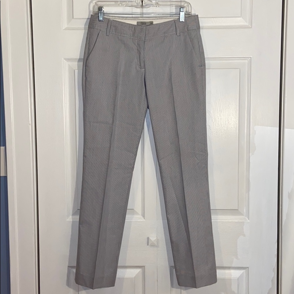 Blue and white pin strip trousers